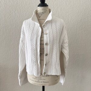 Vintage 100% Cotton Cream Button-Front Knit Cardigan Sweater